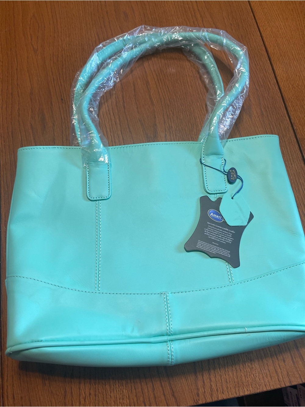 Ameri Mint Leather Tote Bag - Elegant Everyday Shoulder Carry